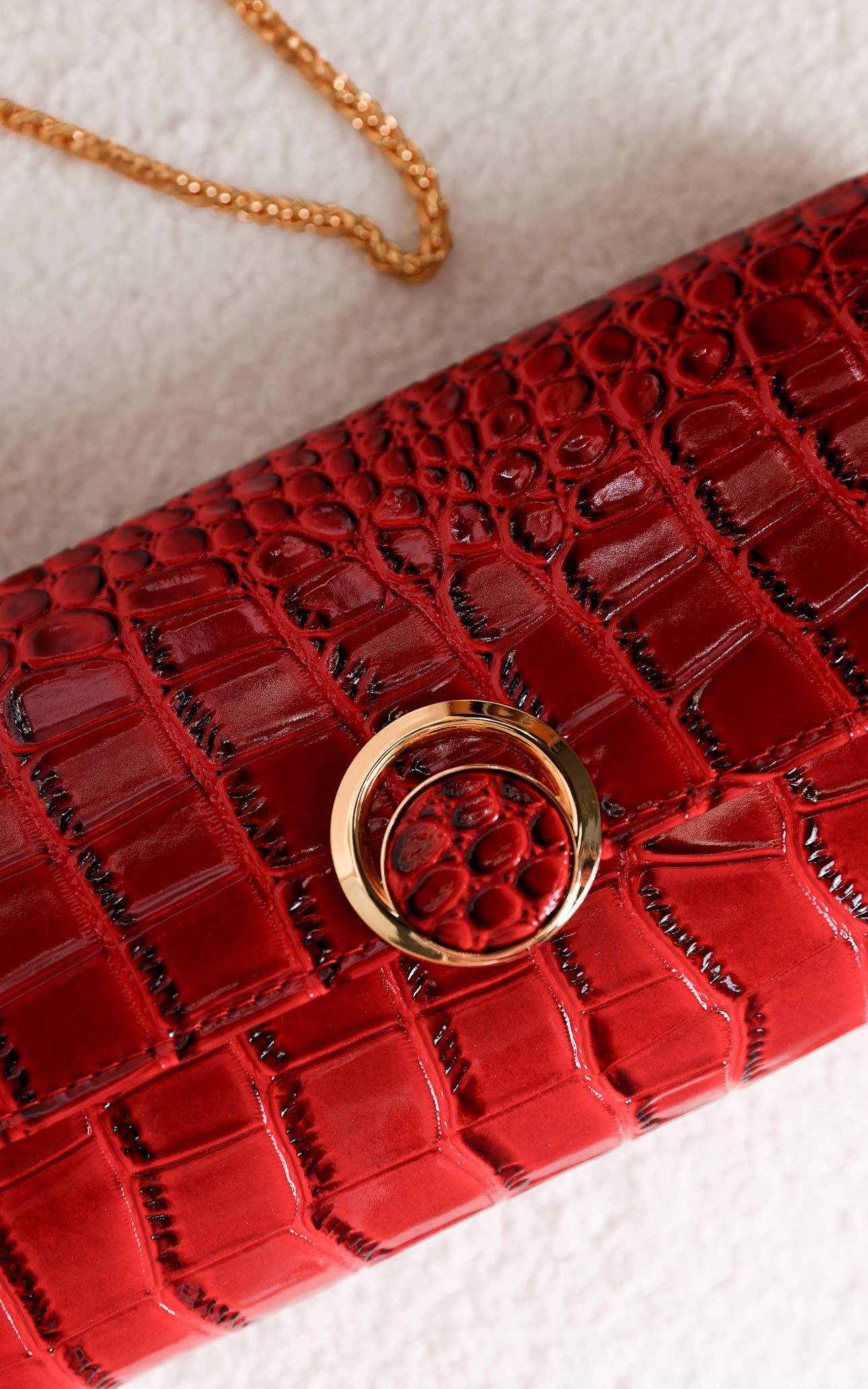 Gretta Croc Texture Clutch Bag - Red