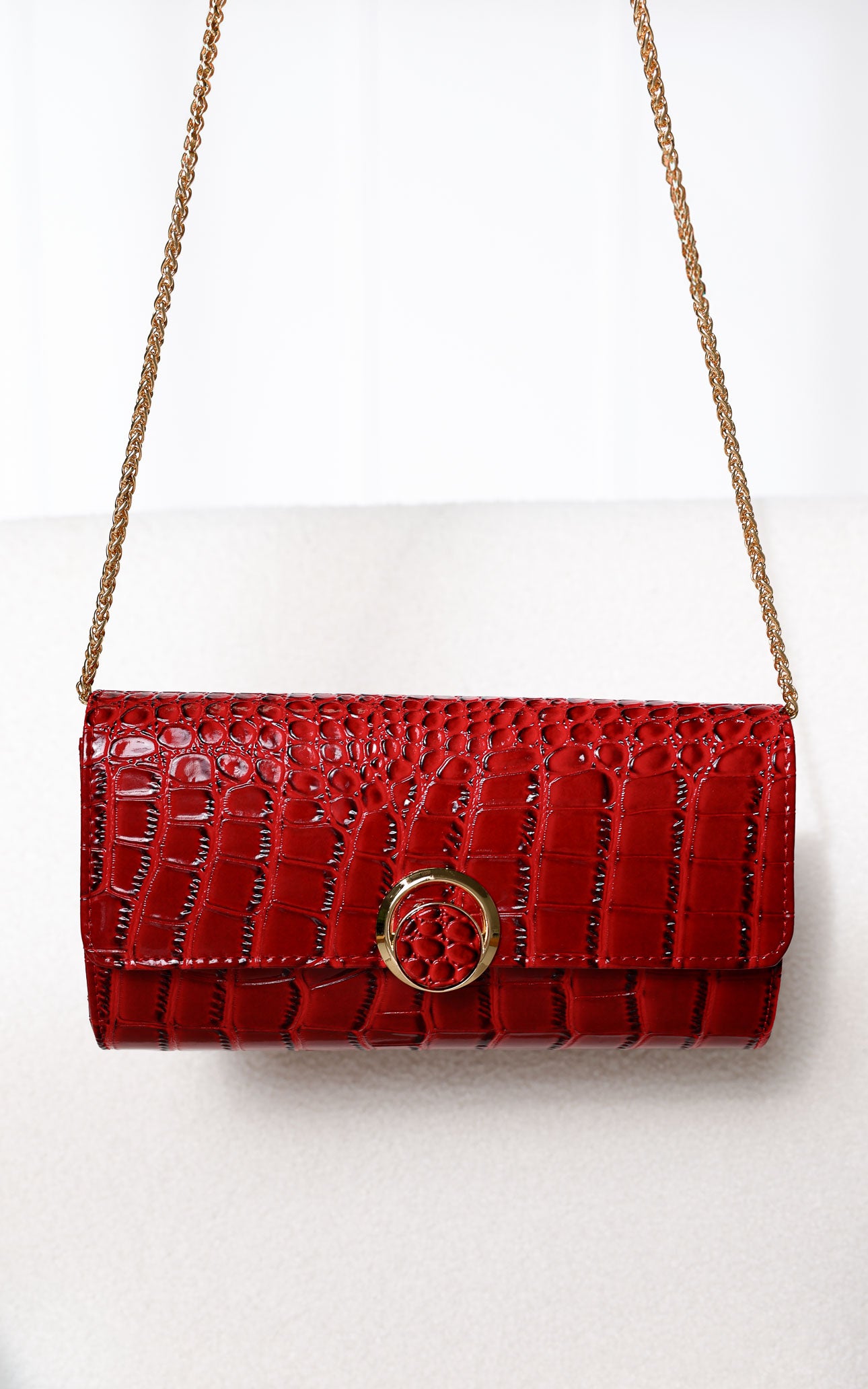 Gretta Croc Texture Clutch Bag - Red