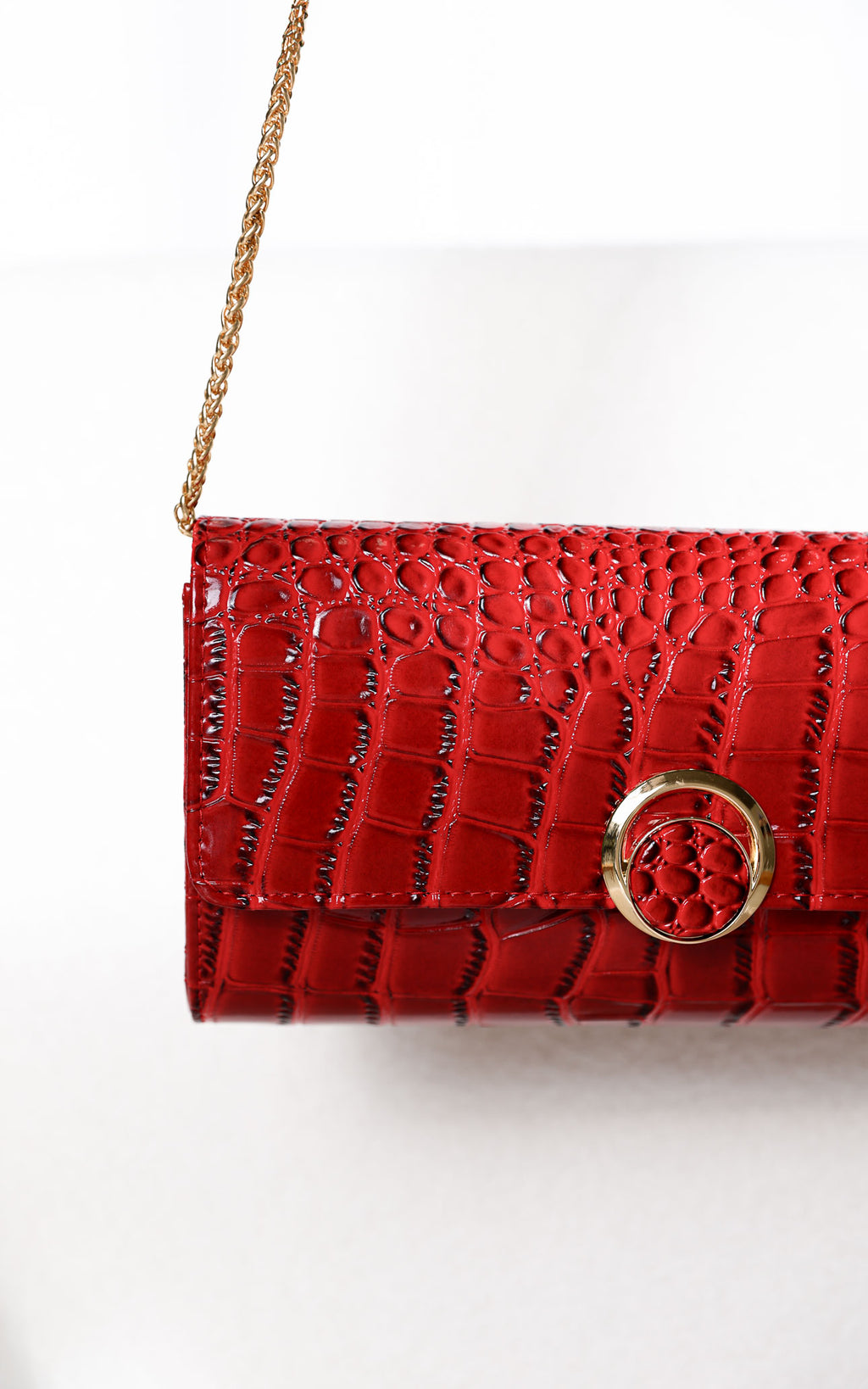 Gretta Croc Texture Clutch Bag - Red