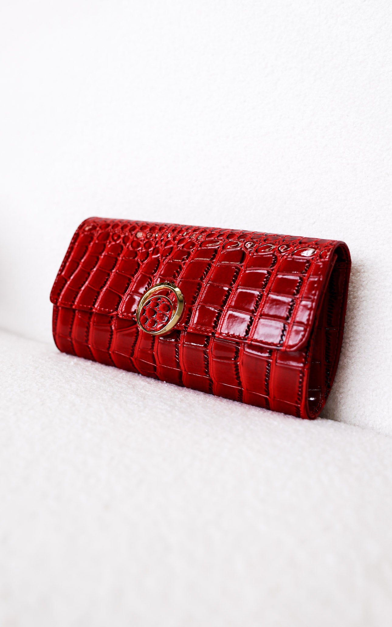 Gretta Croc Texture Clutch Bag - Red