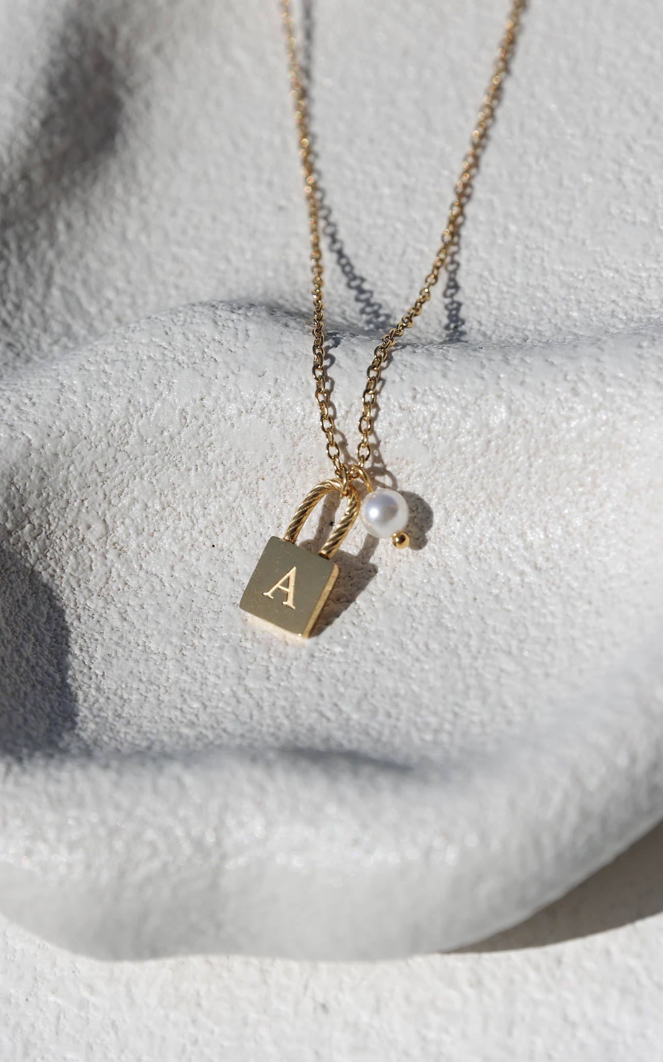 Lulu Letter Lock and Pearl Necklace - Gold RRP $69