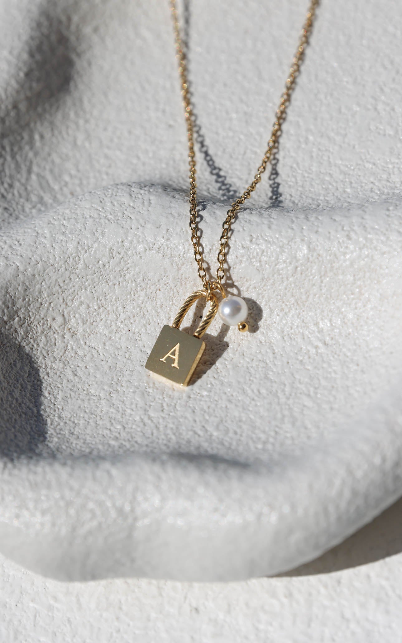 Lulu Letter Lock and Pearl Necklace - Gold