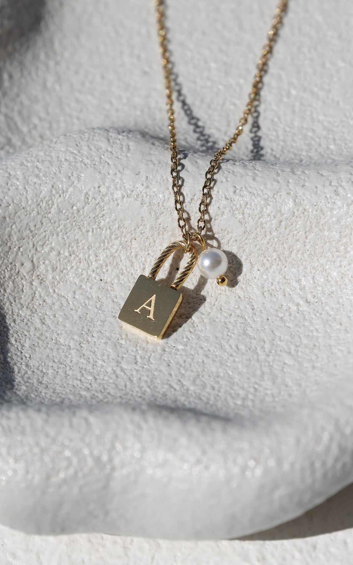 Lulu Letter Lock and Pearl Necklace - Gold