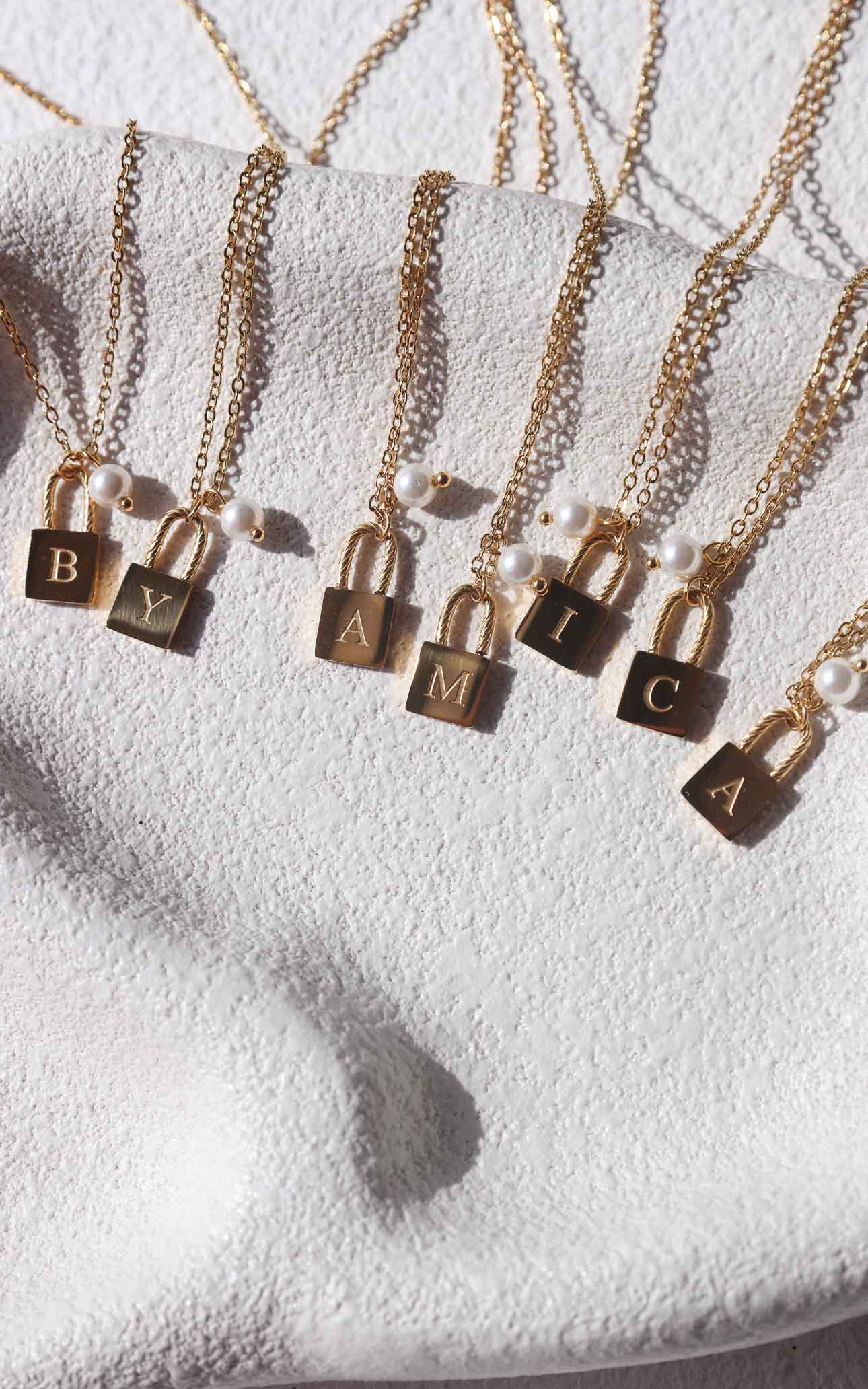 Lulu Letter Lock and Pearl Necklace - Gold RRP $69