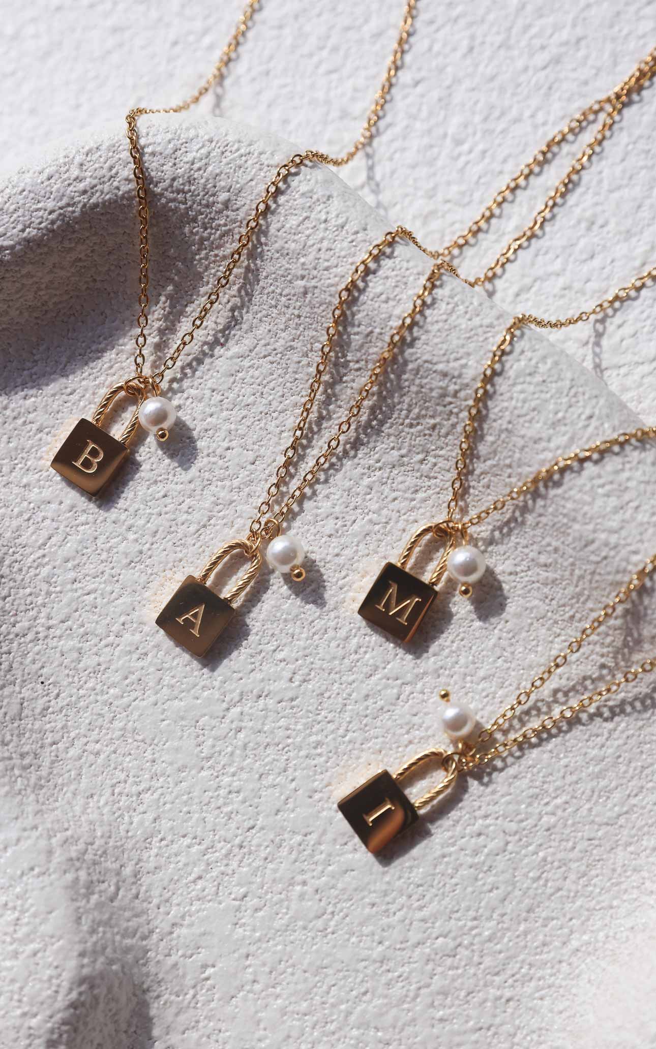 Lulu Letter Lock and Pearl Necklace - Gold RRP $69