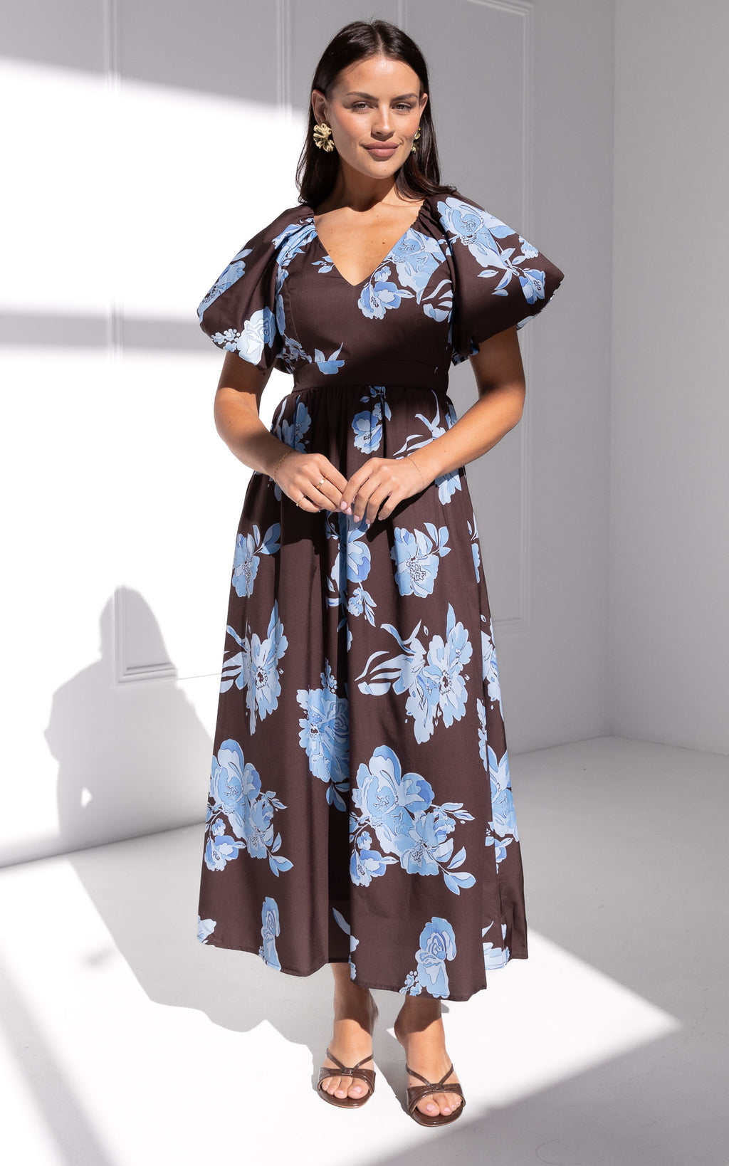 Georgie Maxi Dress - Chocolate Blue Floral