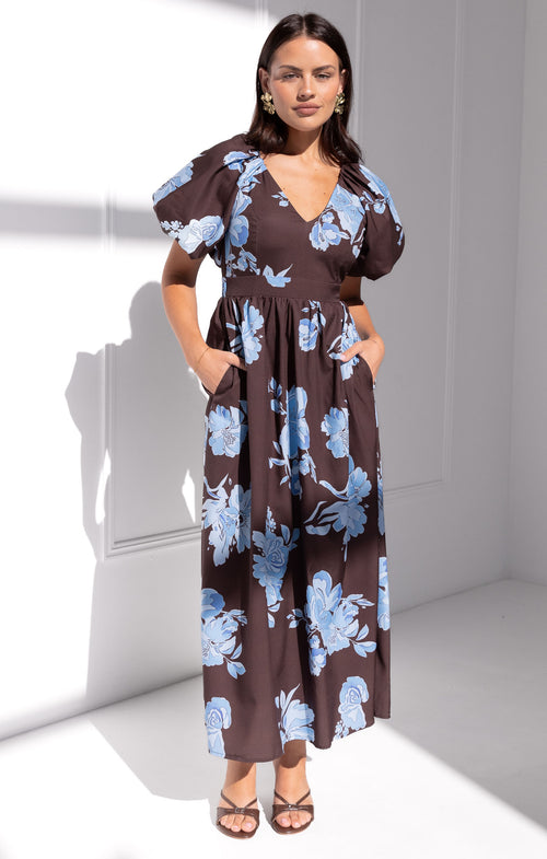 Georgie Maxi Dress - Chocolate Blue Floral