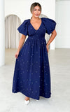 Georgie Maxi Dress - Navy White Polka Dot