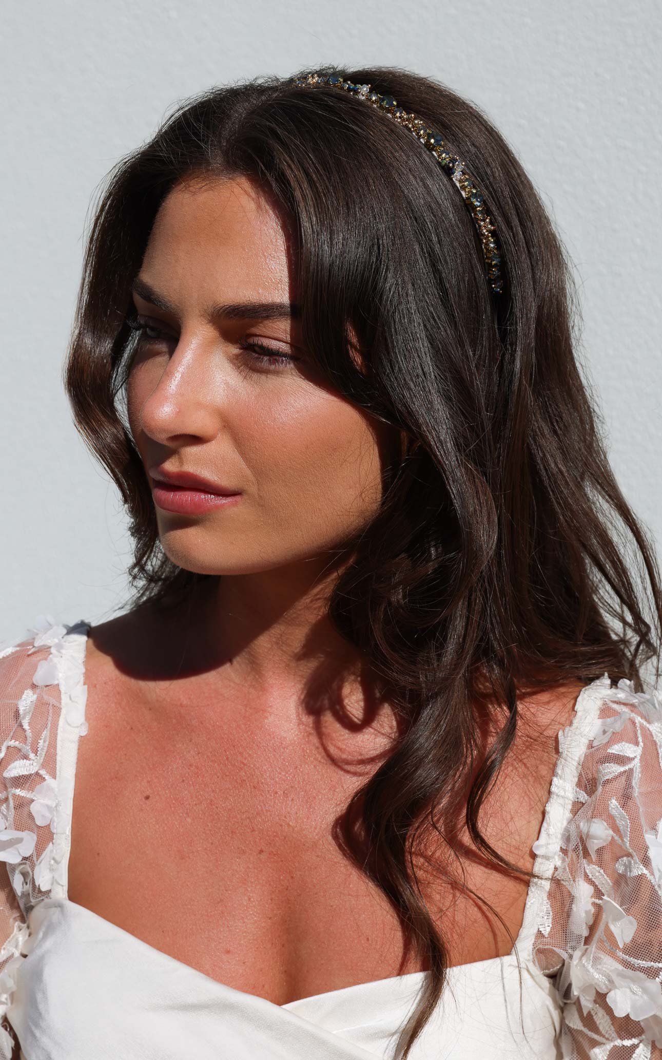 Gewel Headband - Grey Green Diamante Bead