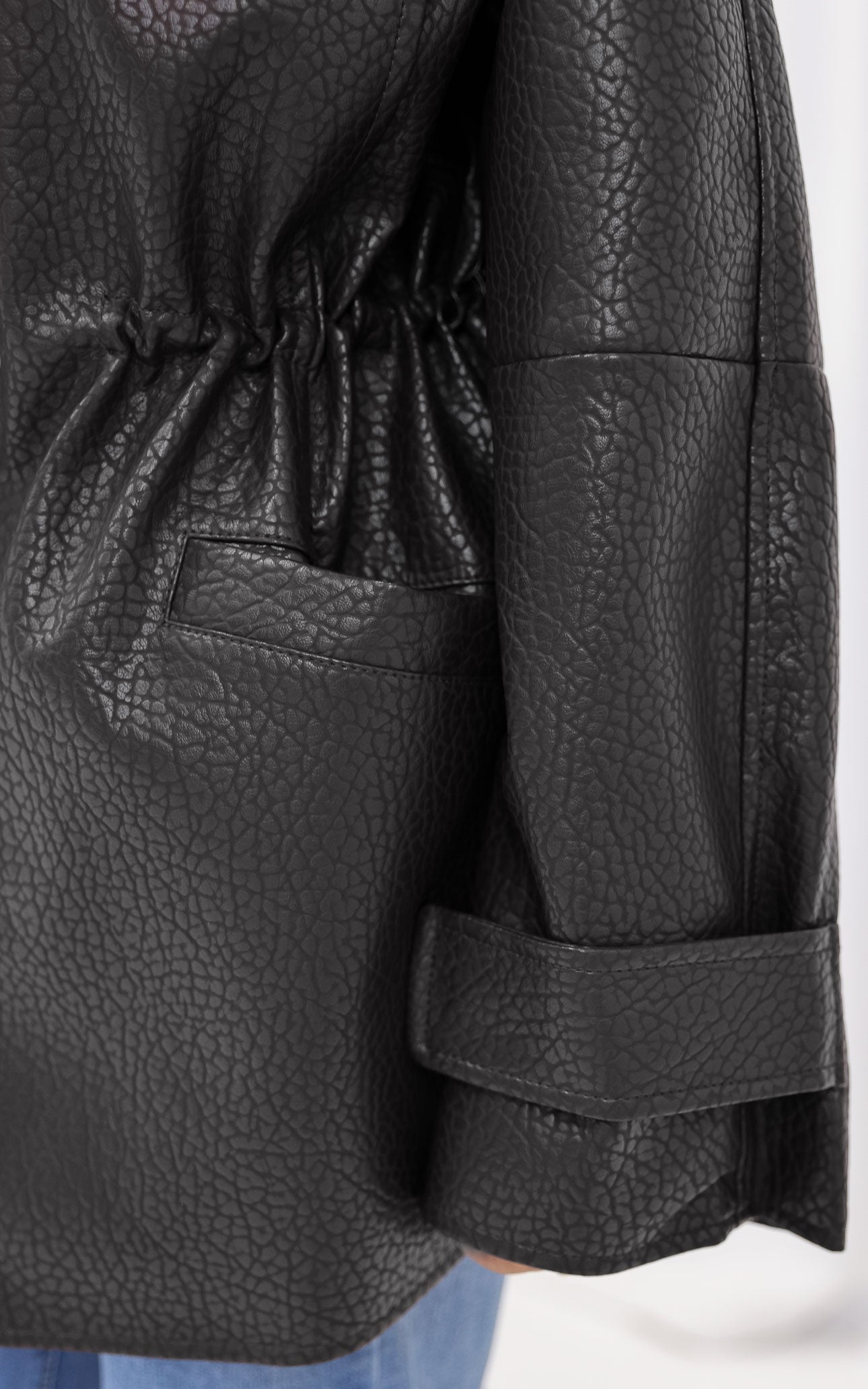 Gianna Faux Leather Parka - Black Texture