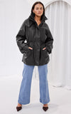 Gianna Faux Leather Parka - Black Texture