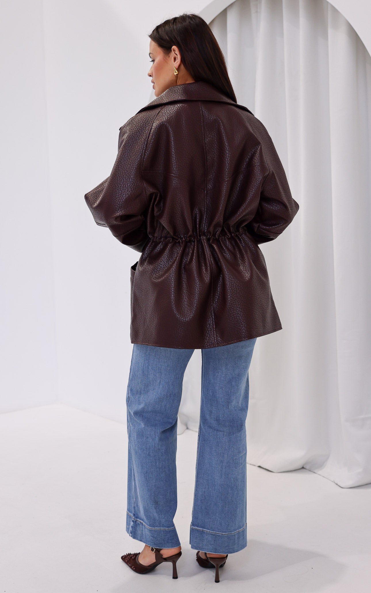 (PREORDER) Gianna PU Parka - Wine Texture