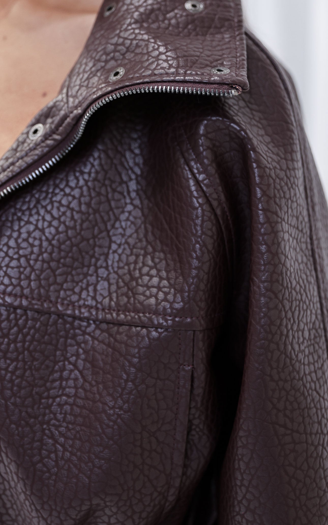 Gianna Faux Leather Parka - Wine Texture