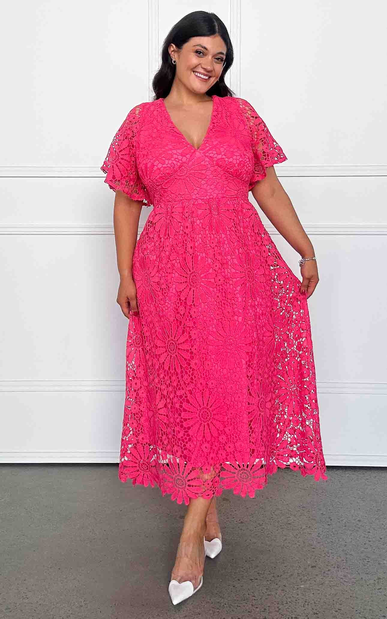 Haizlee Lace Maxi Dress - Hot Pink