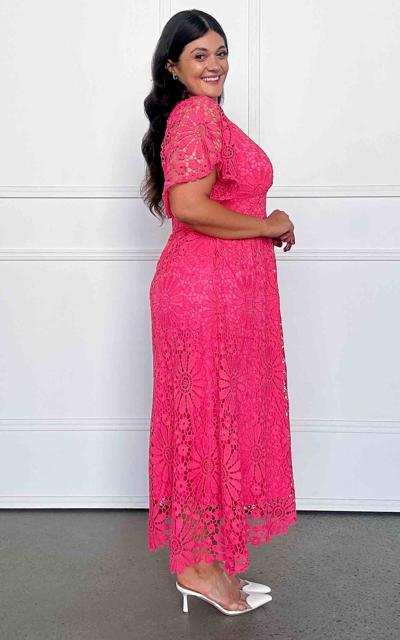 Haizlee Lace Maxi Dress - Hot Pink