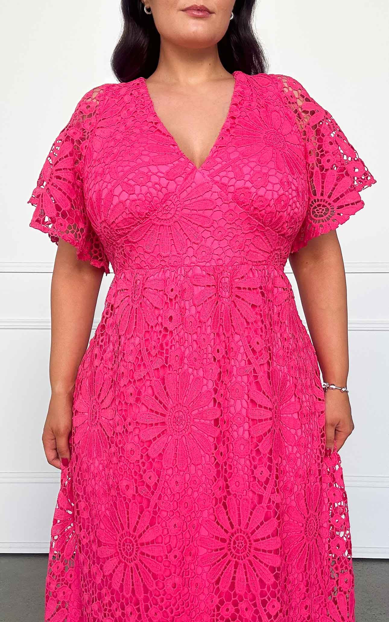 Haizlee Lace Maxi Dress - Hot Pink