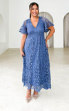 Haizlee Lace Maxi Dress - Steel Blue