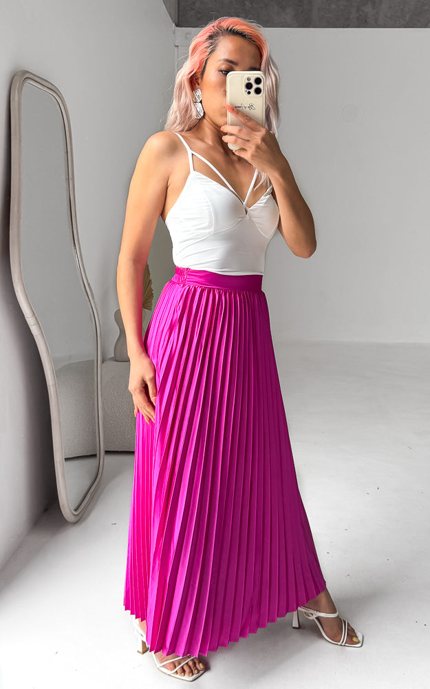 Hanna Pleated Maxi Skirt - Fuchsia Pink