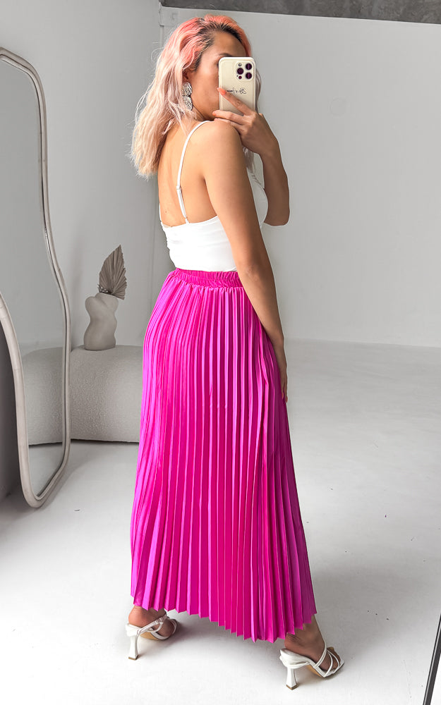 Hanna Pleated Maxi Skirt - Fuchsia Pink