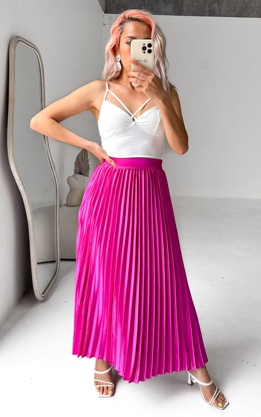 Hanna Pleated Maxi Skirt - Fuchsia Pink