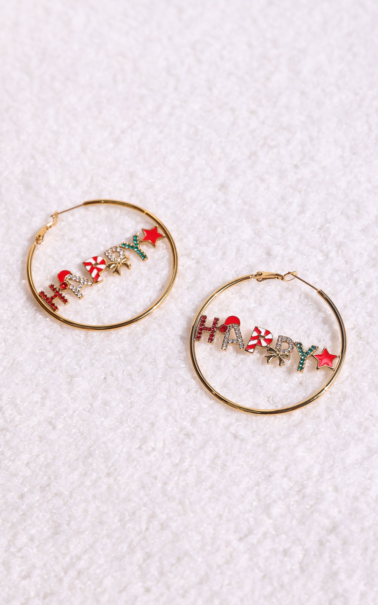 Happy Christmas Hoop Earrings - Big Gold Happy