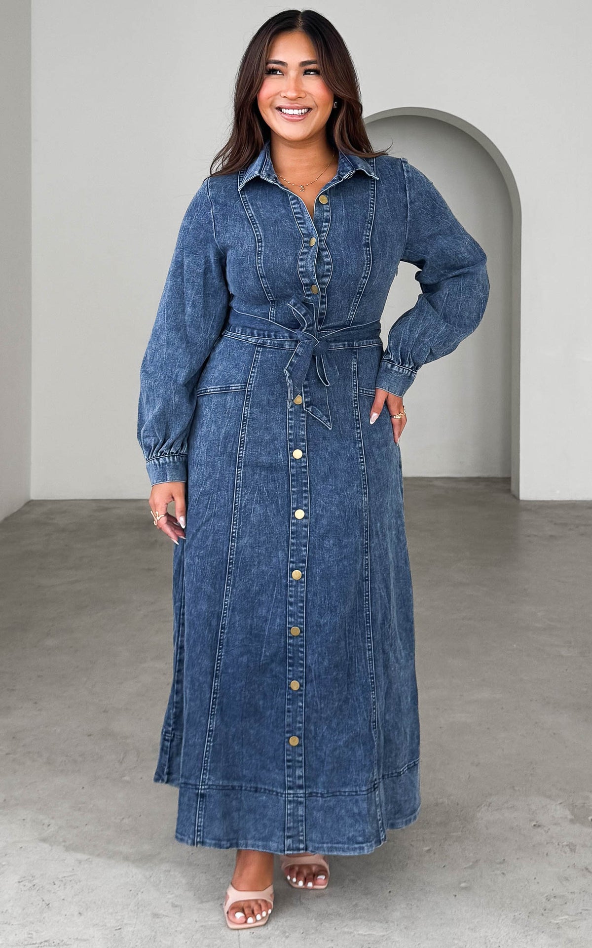 Harietta Denim Maxi Dress - Dark Blue