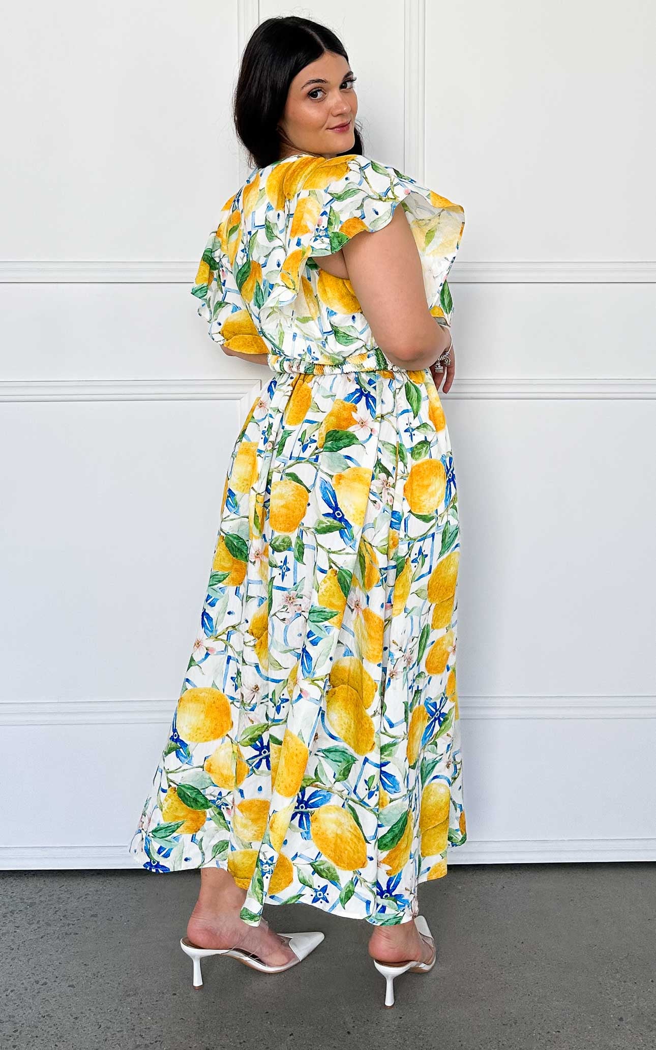 Harlem Maxi Dress - White Lemon Print