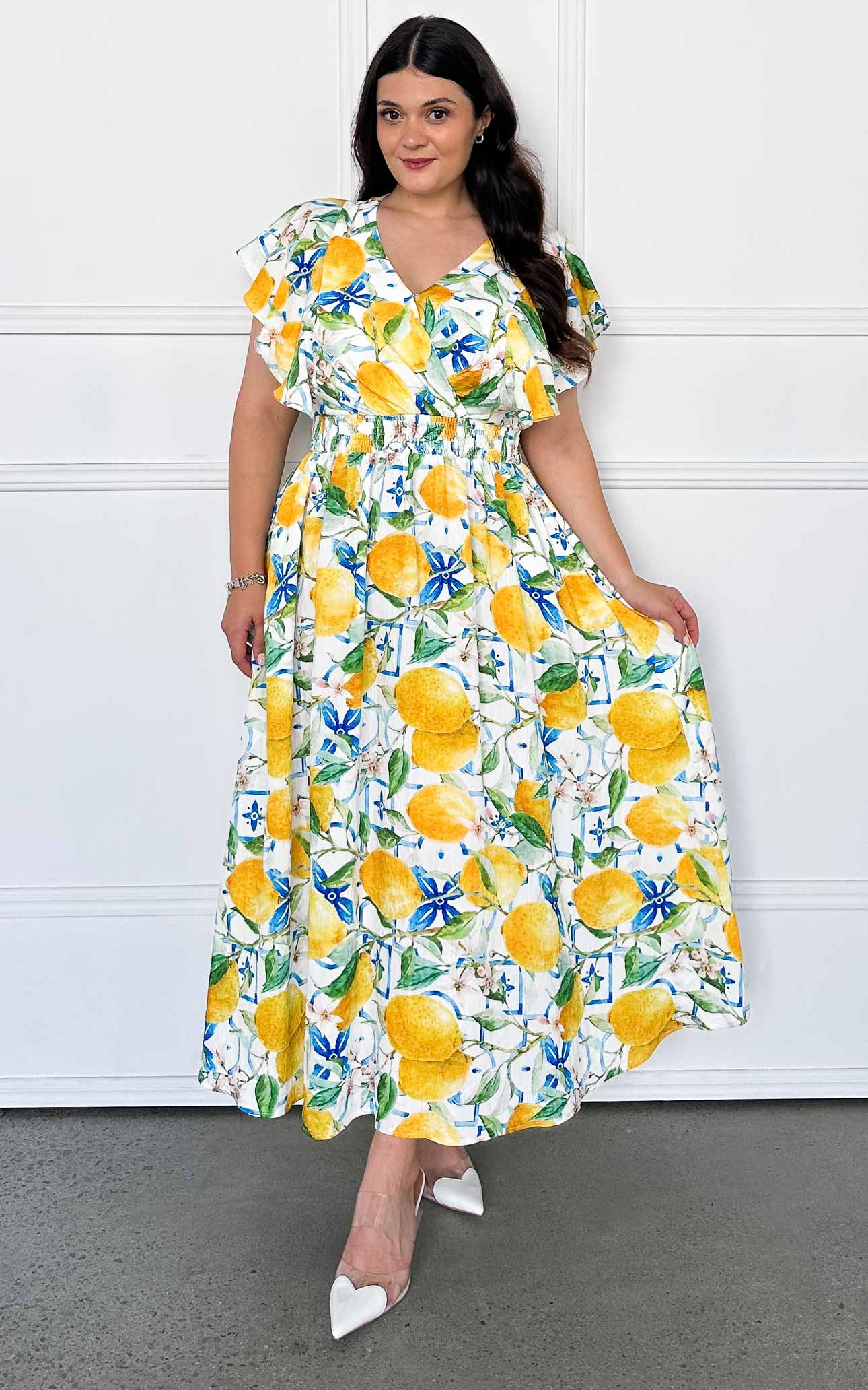Harlem Maxi Dress - White Lemon Print