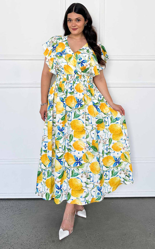 Harlem Maxi Dress - White Lemon Print