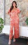 Harley Wide Leg Jumpsuit - Orange Print