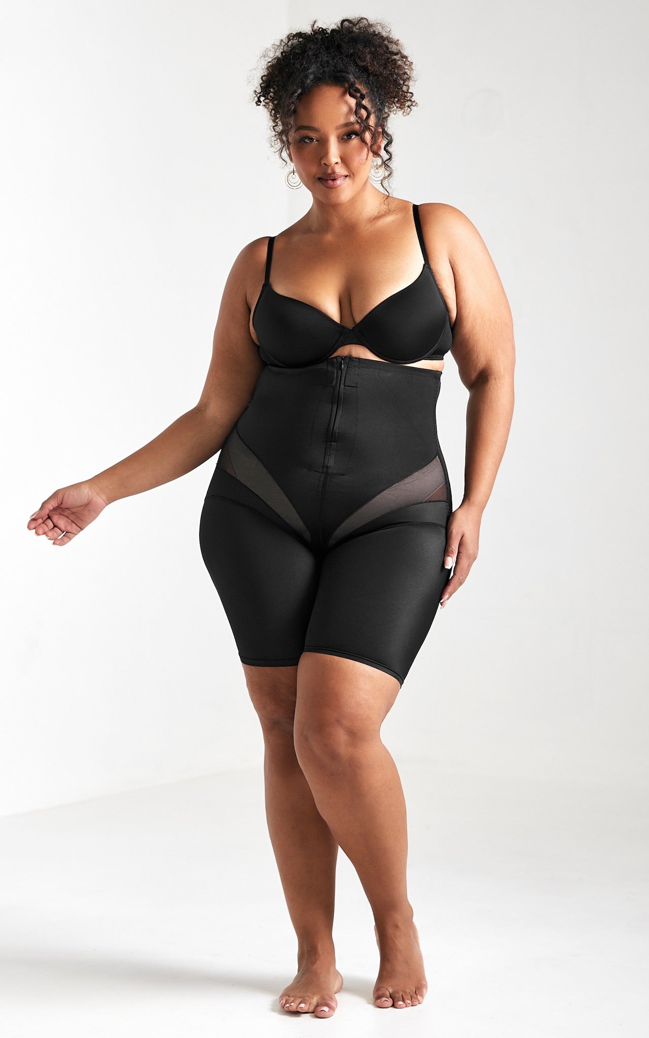 Harlyn High Waisted Zipper Open Front Closure Shapewear Control Shorts - Black