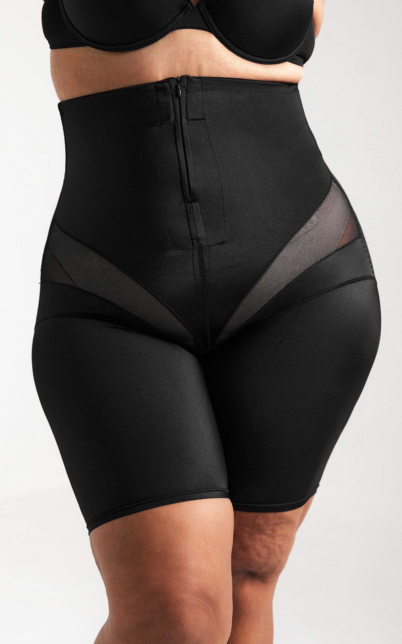 Harlyn High Waisted Zipper Open Front Closure Shapewear Control Shorts - Black