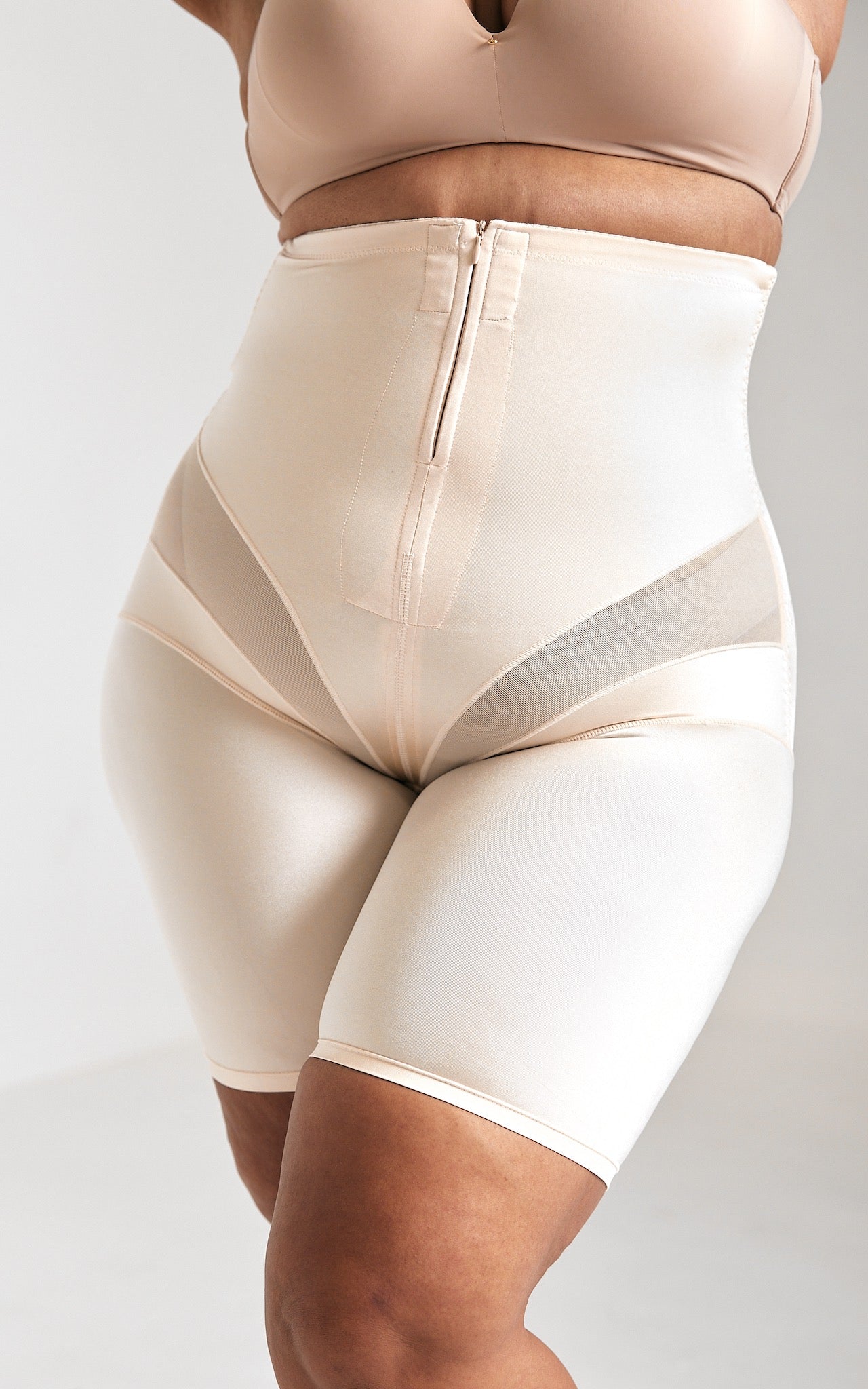 Harlyn High Waisted Zipper Open Front Closure Shapewear Control Shorts - Nude