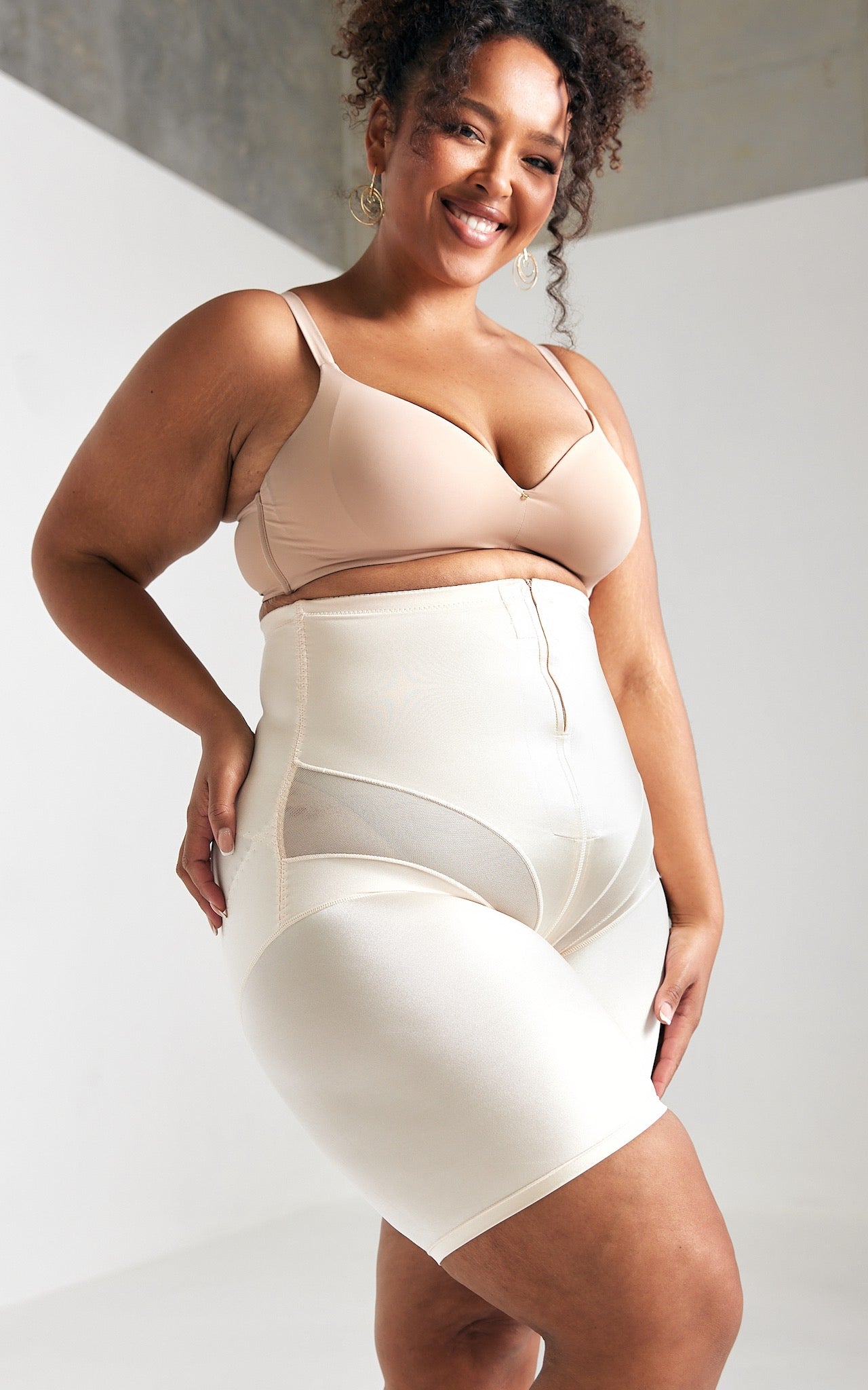 Harlyn High Waisted Zipper Open Front Closure Shapewear Control Shorts - Nude