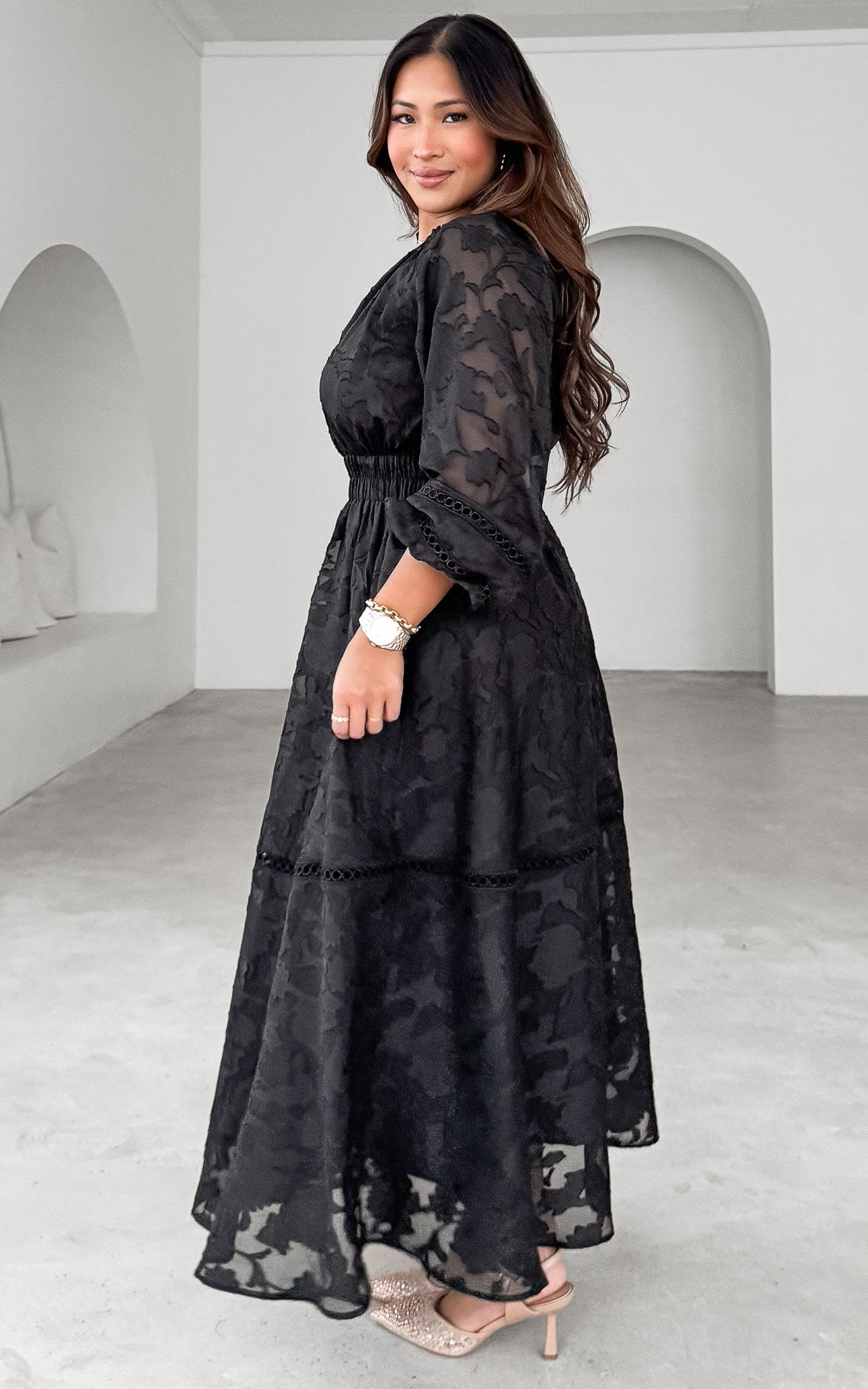 Harriet Maxi Dress - Black Floral Texture