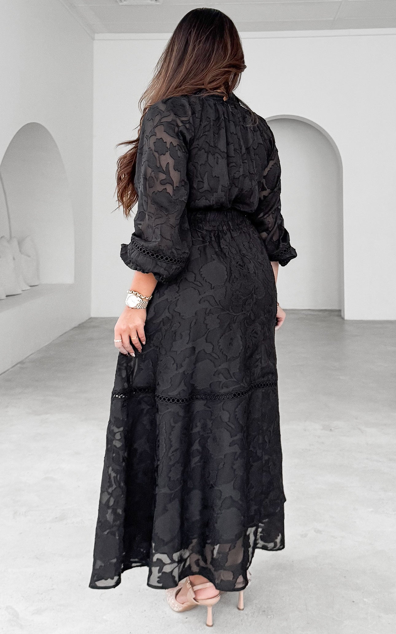 Harriet Maxi Dress - Black Floral Texture