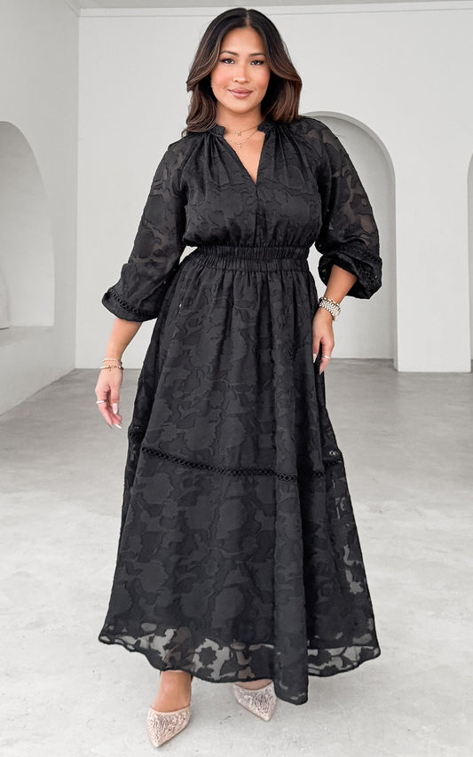 Harriet Maxi Dress - Black Floral Texture