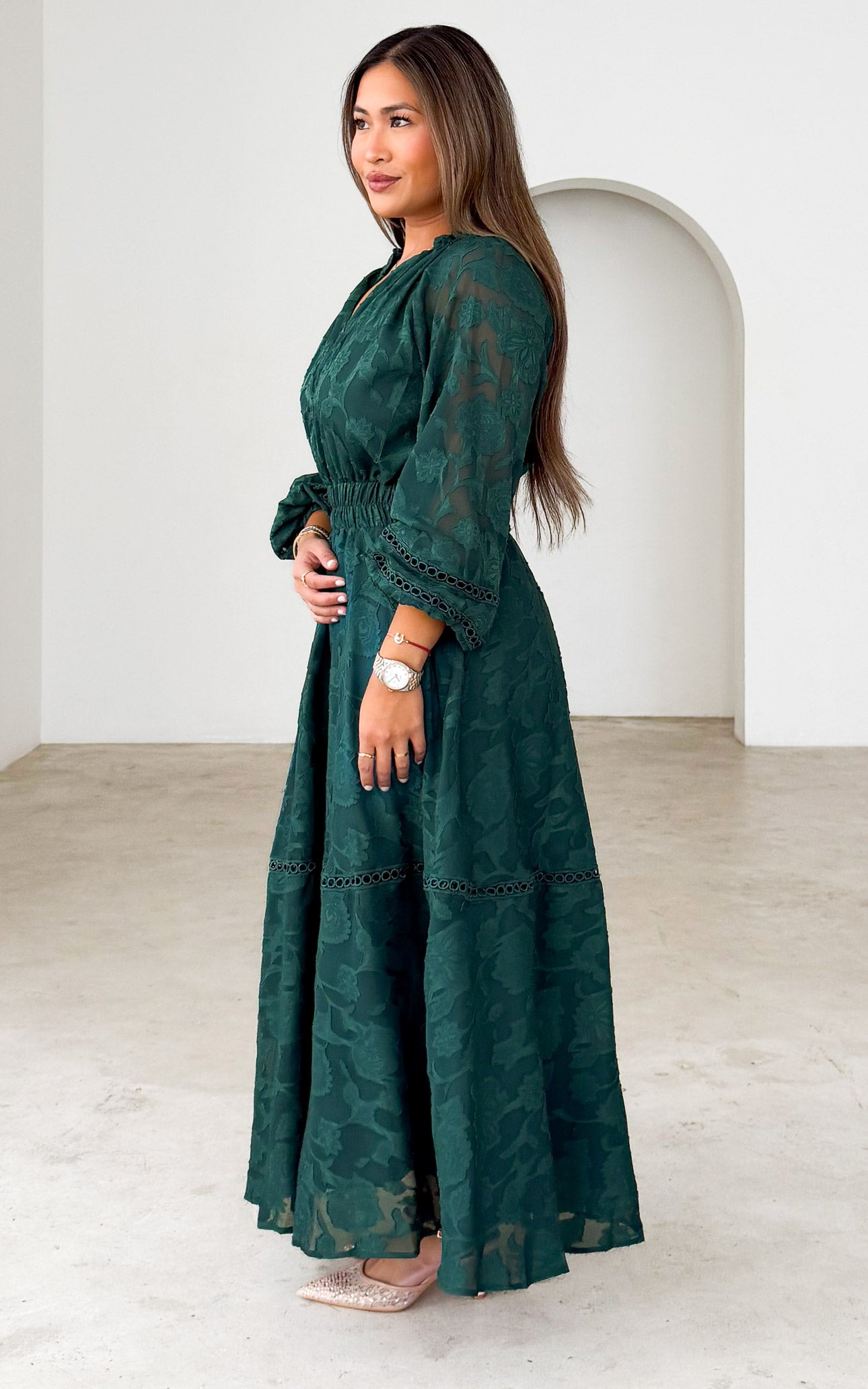 Harriet Maxi Dress - Teal Green Floral Texture
