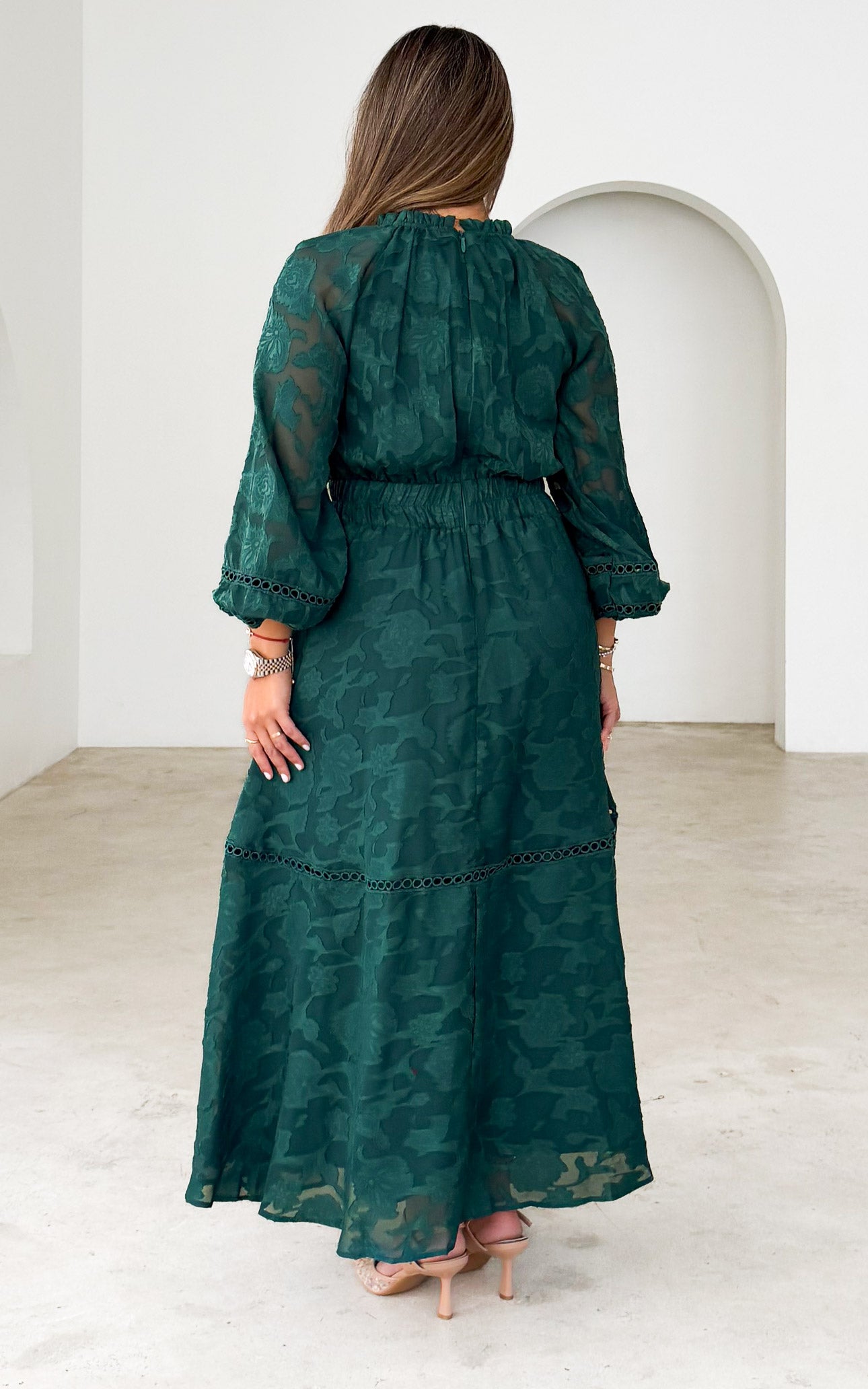 Harriet Maxi Dress - Teal Green Floral Texture