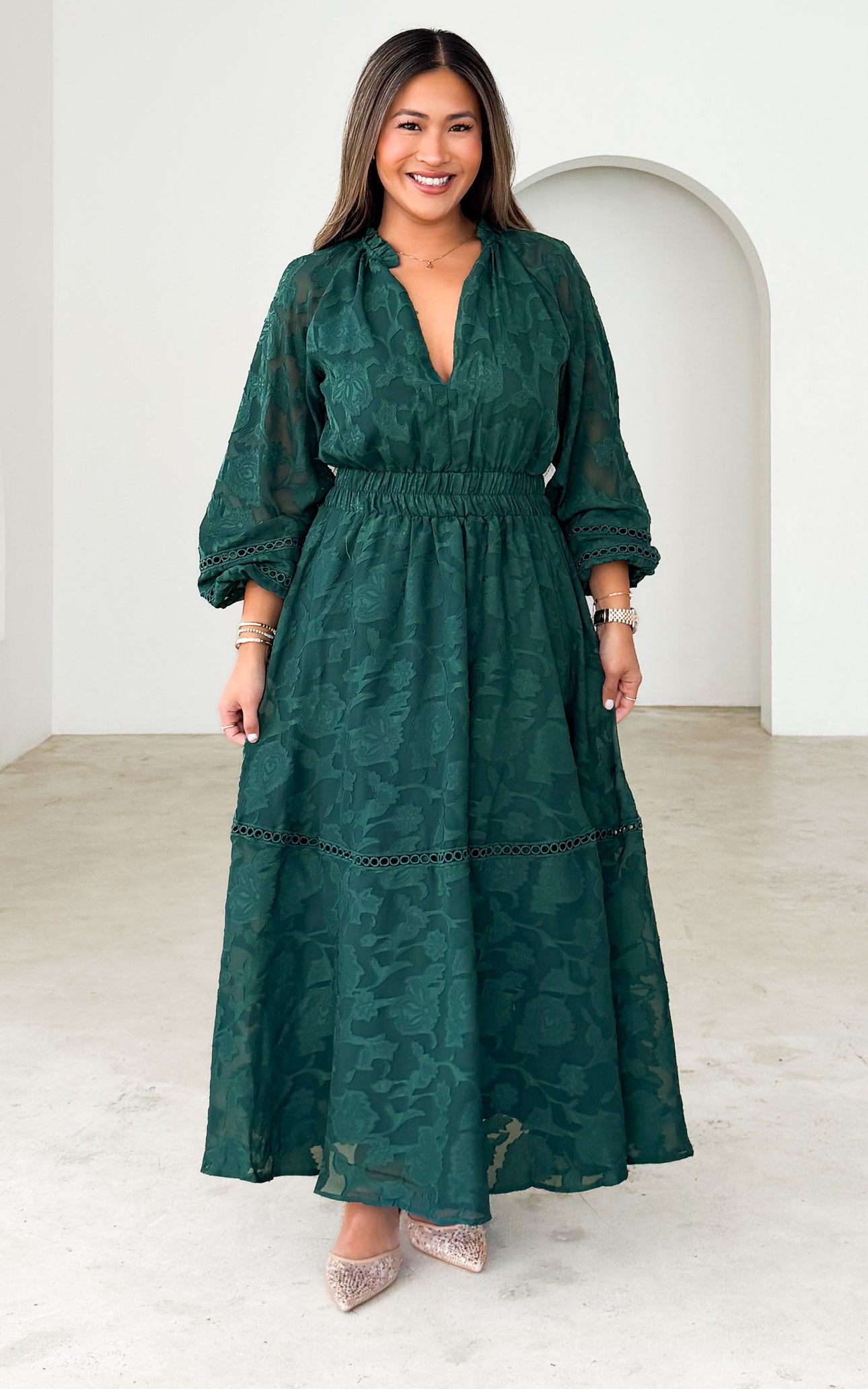 Harriet Maxi Dress - Teal Green Floral Texture