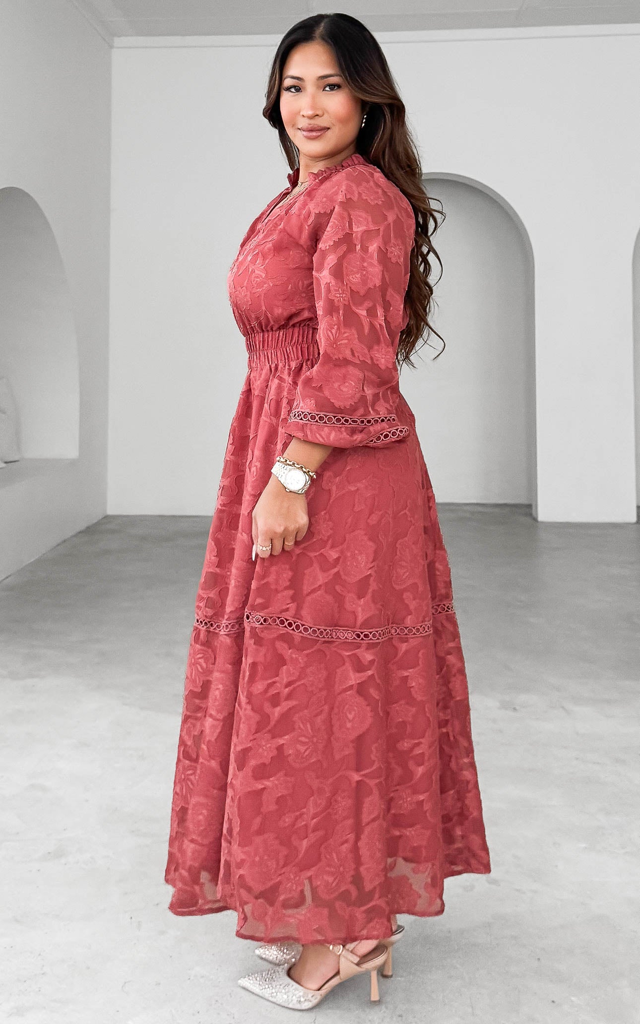 Harriet Maxi Dress - Dusty Rose Floral Texture