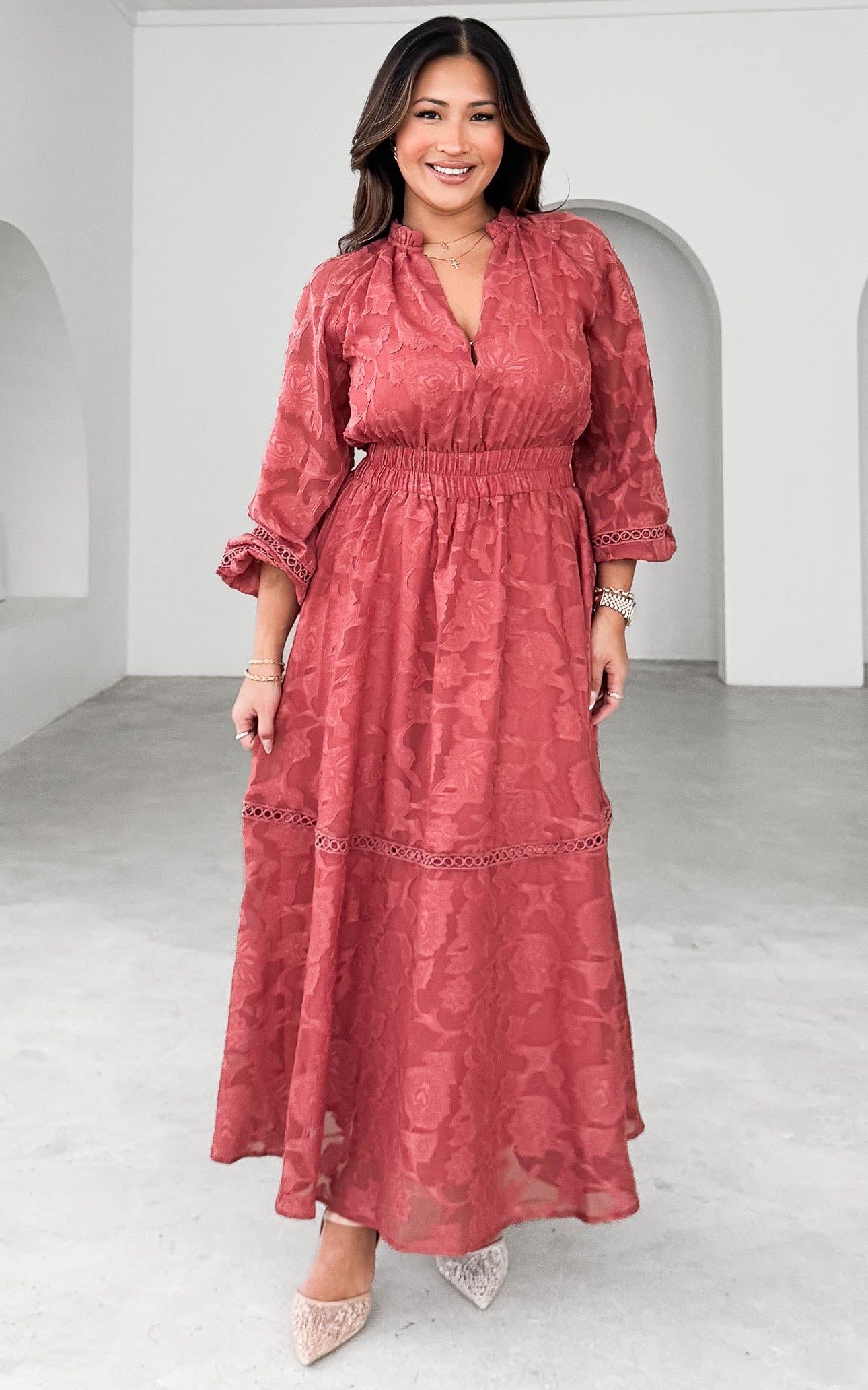 Harriet Maxi Dress - Dusty Rose Floral Texture