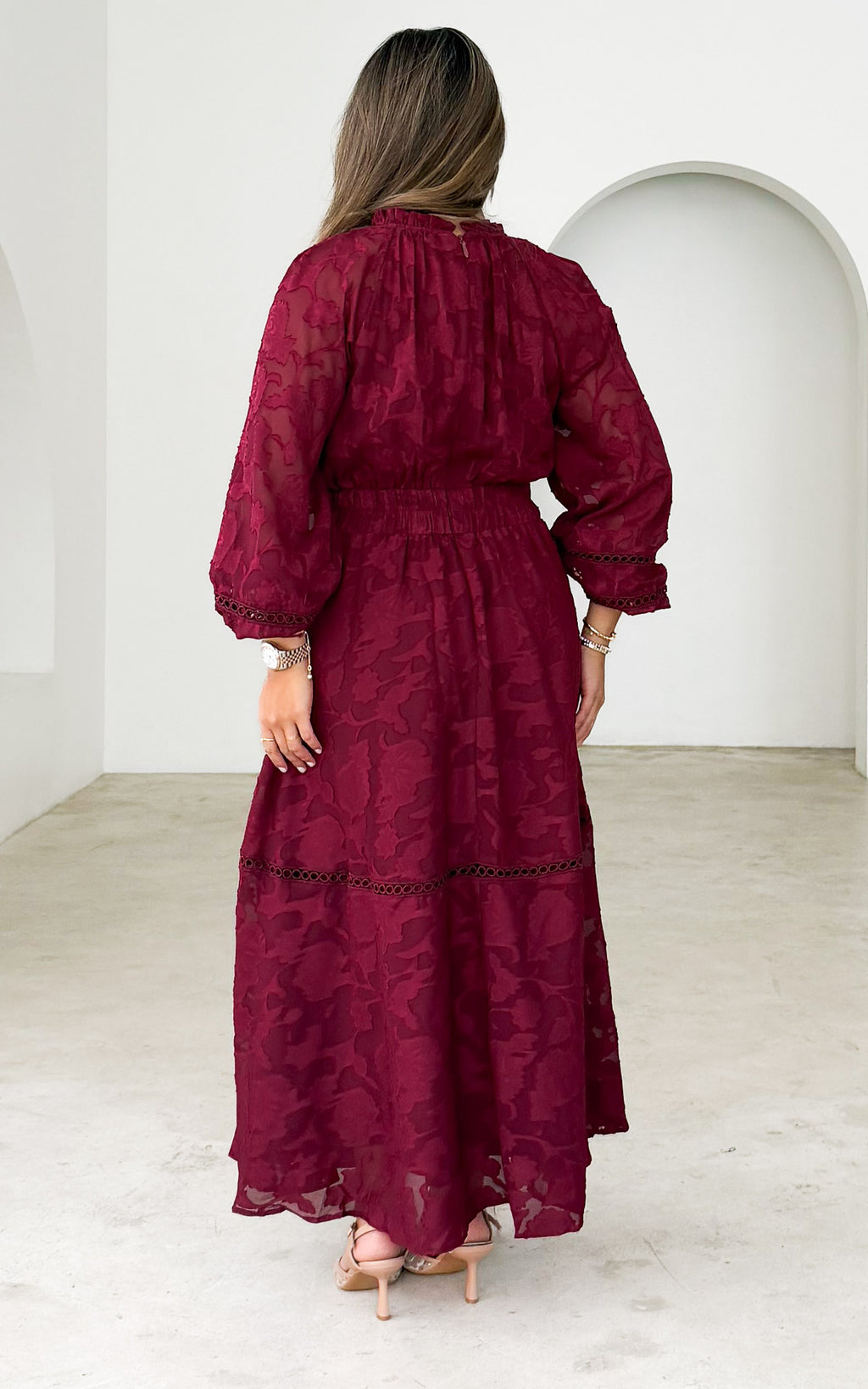 Harriet Maxi Dress - Wine Floral Texture
