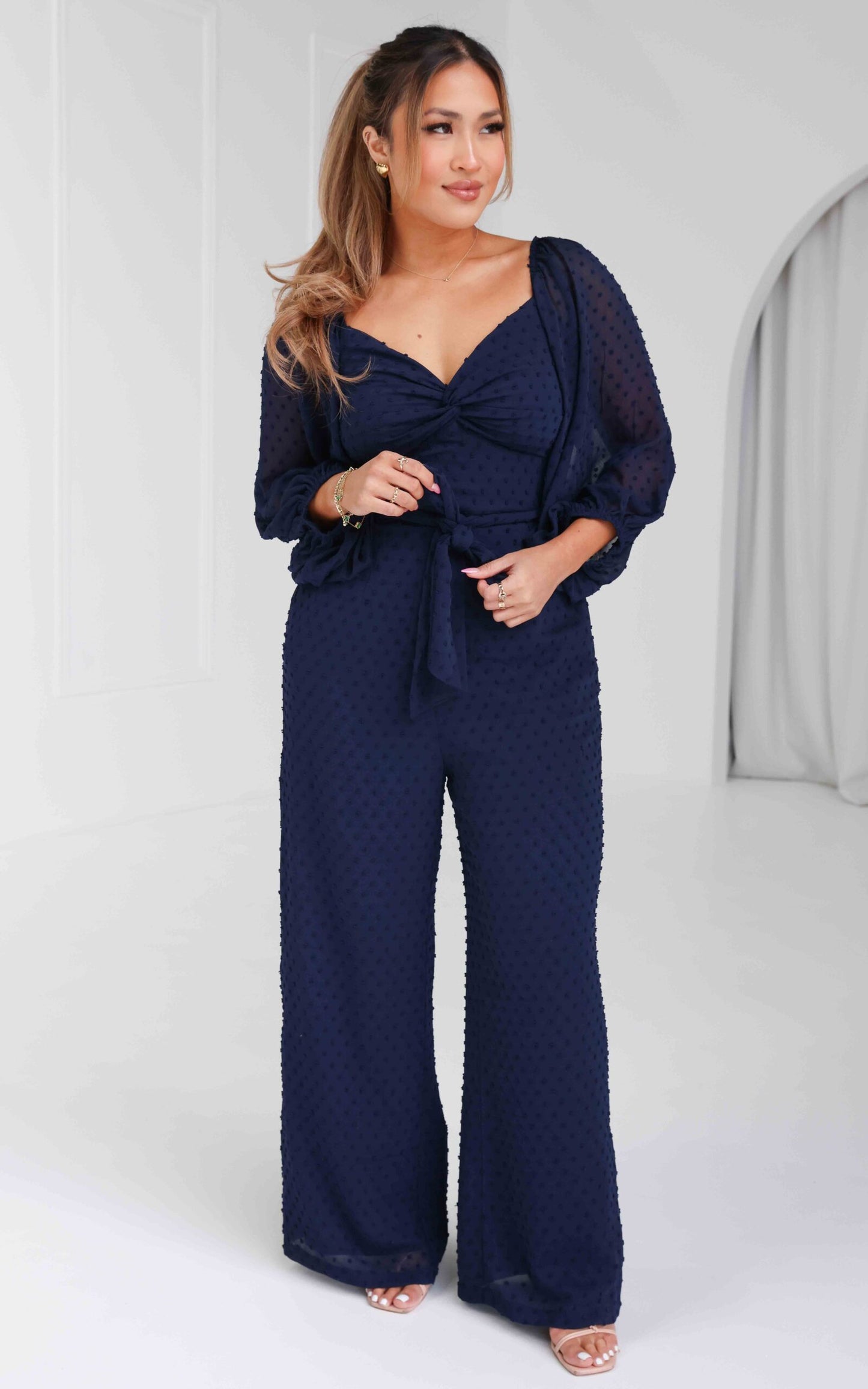 Harry Wide Leg Jumpsuit - Navy Texture