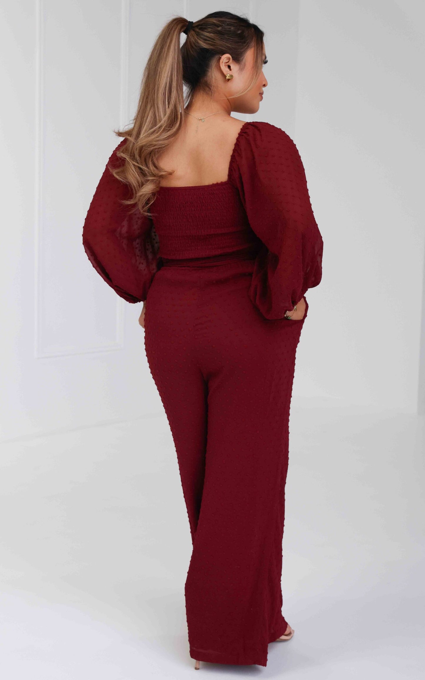 Harry Wide Leg Jumpsuit - Wine Texture