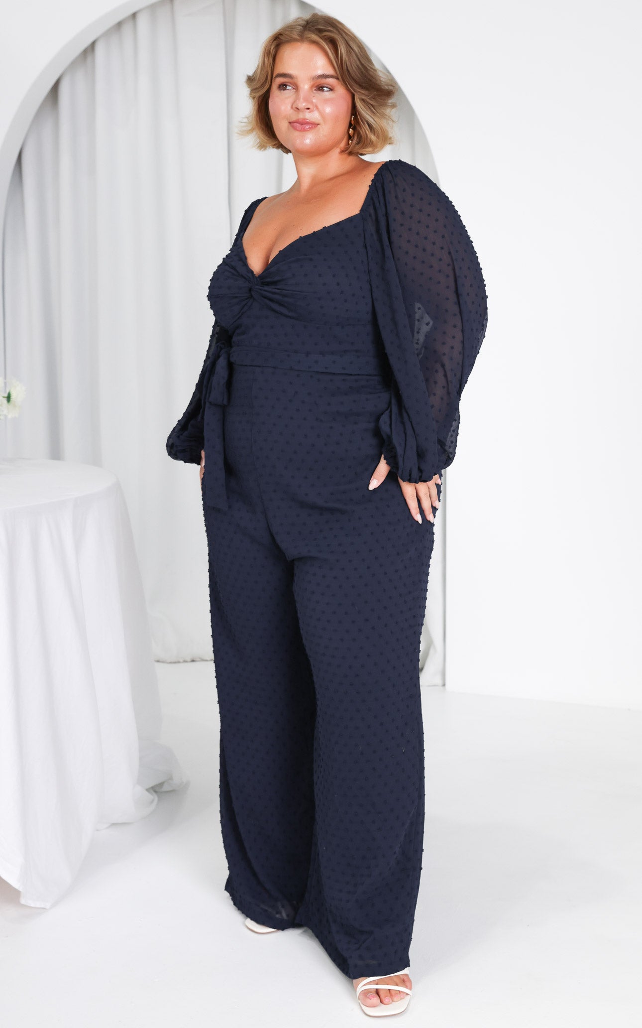 Harry Wide Leg Jumpsuit - Navy Texture