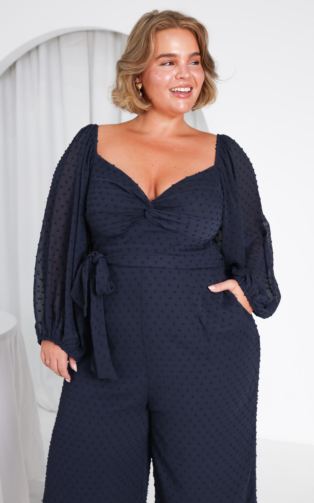 Harry Wide Leg Jumpsuit - Navy Texture