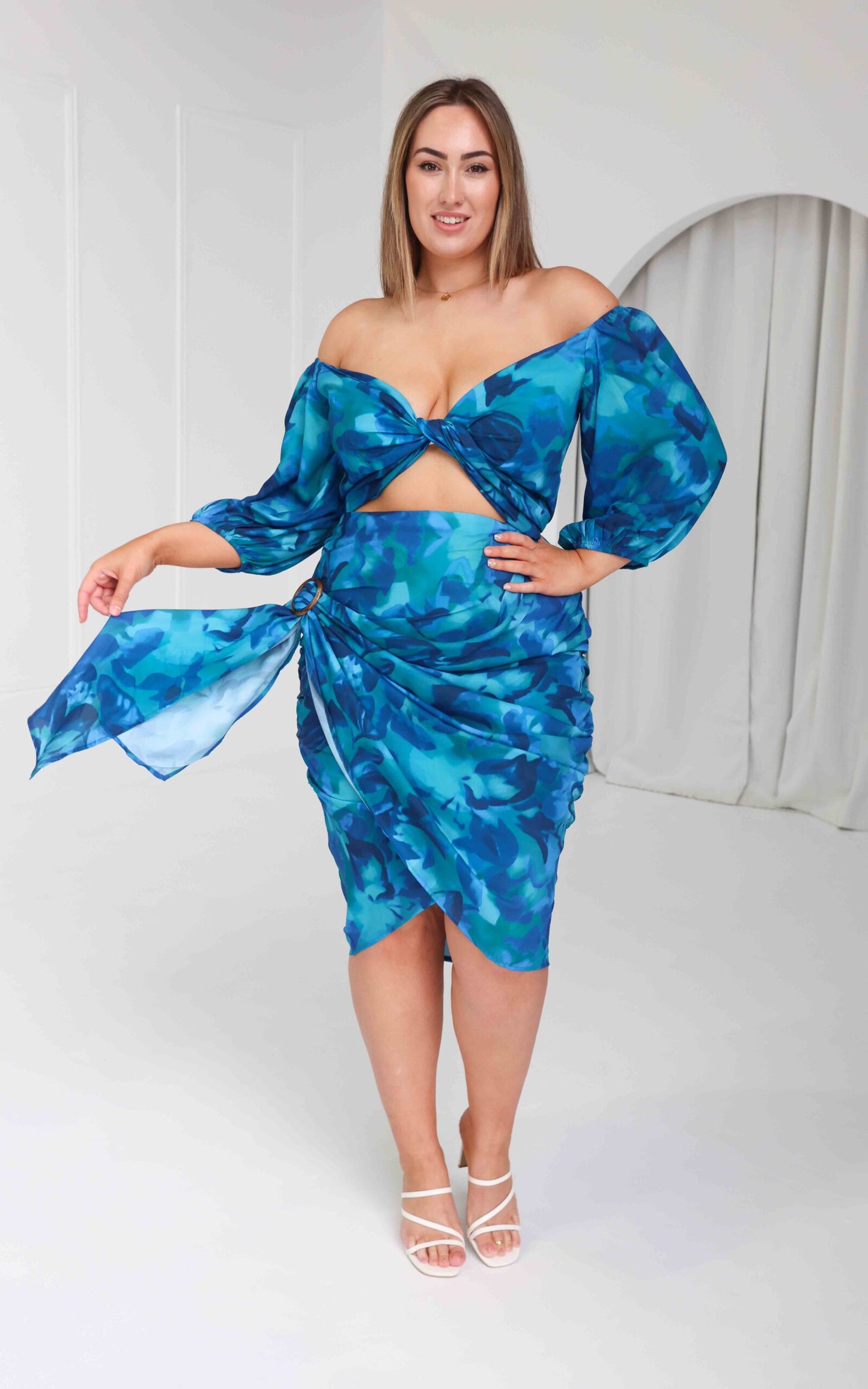 Havana Wrap Midi Skirt - Blue Green Print