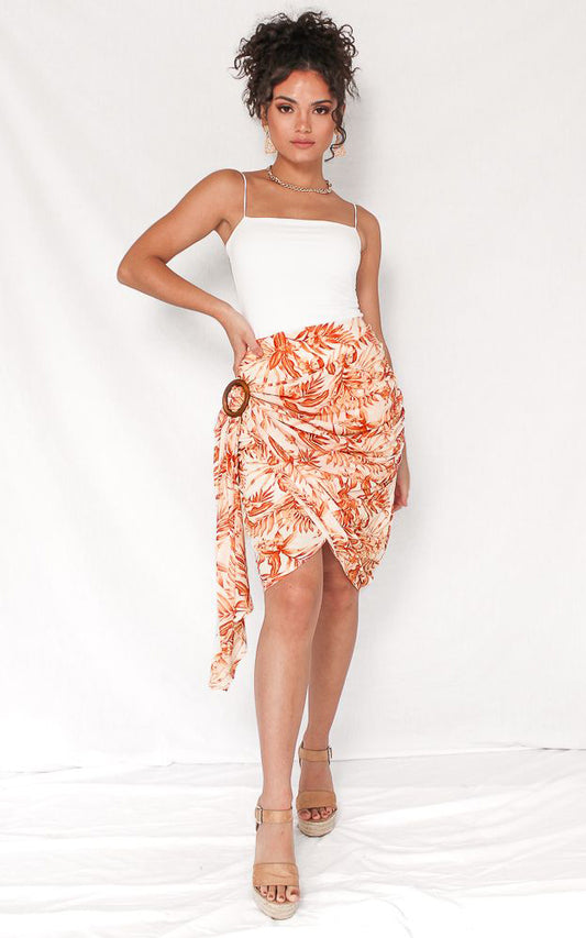 Havana Wrap Midi Skirt - Rust Tropical