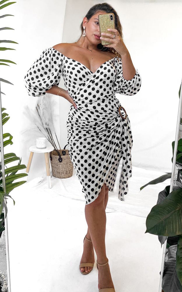 Havana Wrap Midi Skirt - White Polka